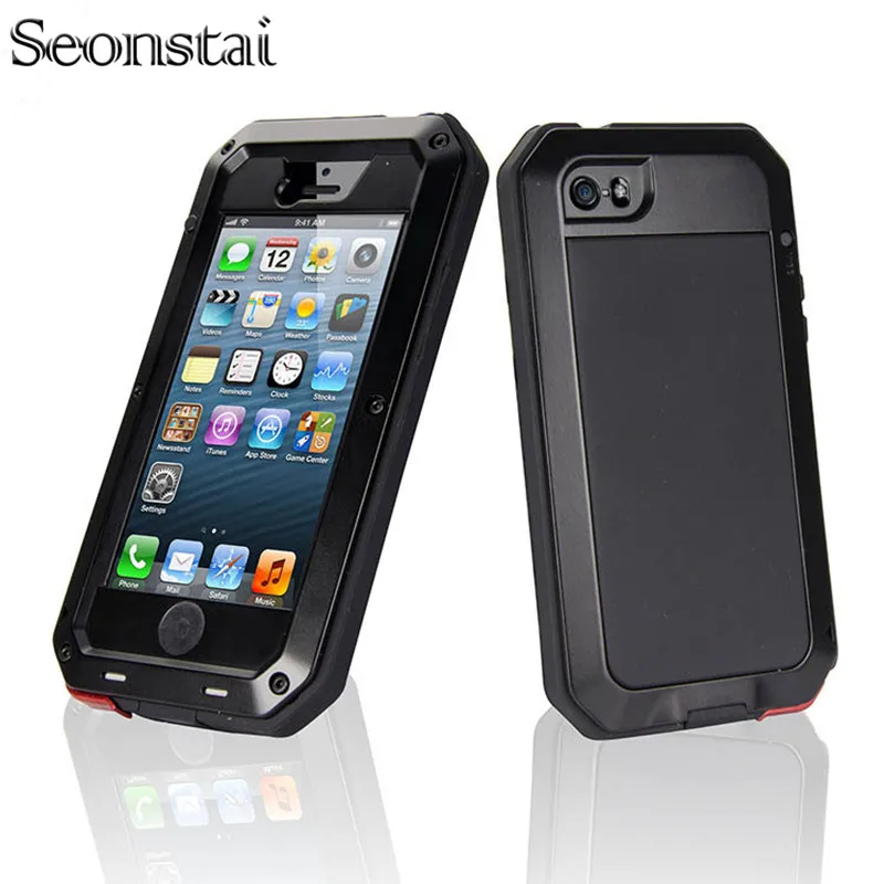 

For iPhone 8 X Case Luxury Doom Armor Dirt Shock Waterproof Metal Phone Cases for iPhone SE 5 5S 6S 7 Plus Cover +Tempered Glass