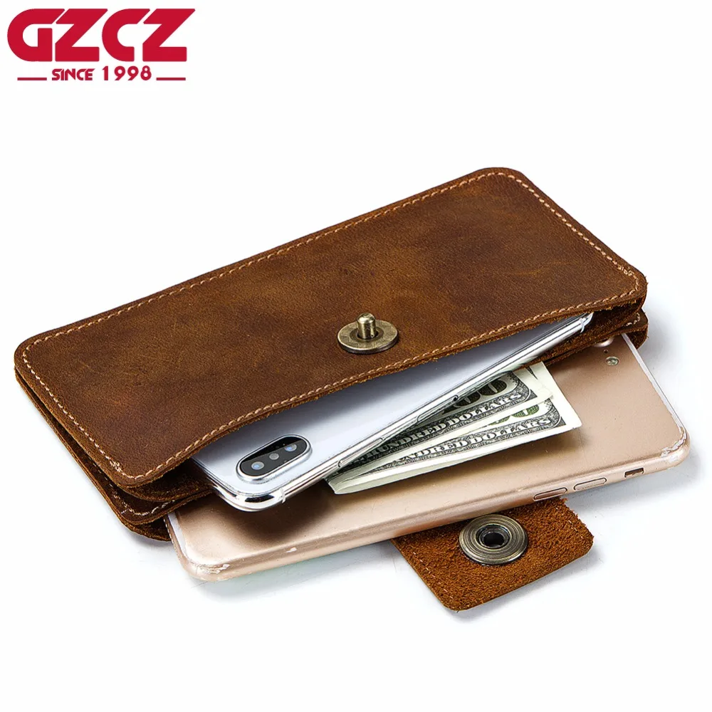 

GZCZ Wristlets Men Wallets Genuine Leather Famous Brand Design Hasp Male Organizer Cell Phone Clutch Money Bag High Quality