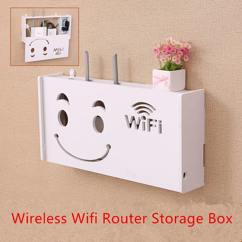 Verkaufen Umweltfreundliche Holz Kunststoff Bord Drahtlose Wifi Router Lagerung Box Wandbehänge Halterung Kabel Lagerung Rack-Home Decor