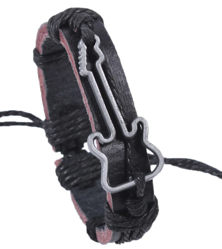 Винтажные браслеты из натуральной кожи Панк Полые Шарм в виде гитары кожаные для