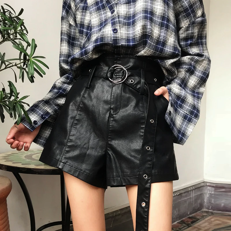 2018 новые винтажные шорты в Корейском стиле Feminino осенние тонкие кожаные с бантом и