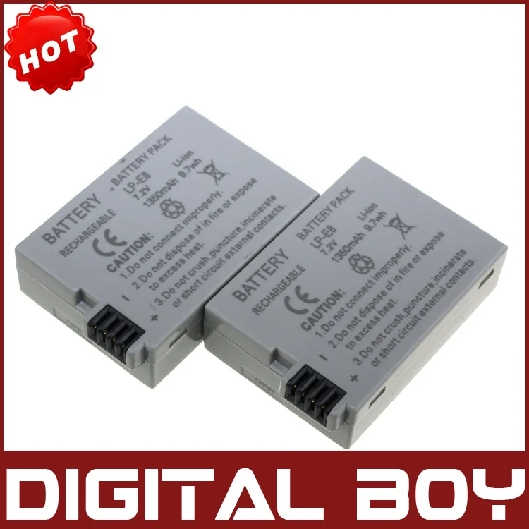 Digital boy 1350mAh 2Pcs LP E8 LPE8 Rechargeable Battery for Canon 550D 600D Rebel T2i Kiss X4 Brand New Drop Shipping|battery desulfation|battery