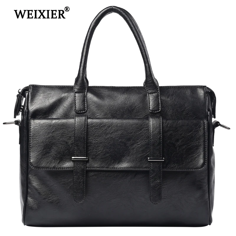 WEIXIER PU Leather Business Bag Men's Vintage Men's ShoulderCrossbody bag tote Handbag Laptop  Bag Fashion Luxury shoulder bag