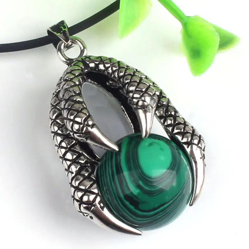 Trendy-beads Silver Plated Dragon Claw Mlachite Stone Round Bead Pendant Classic Style Jewelry | Украшения и аксессуары