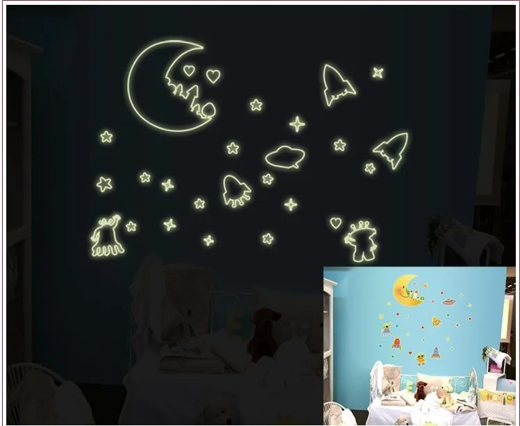 

Флуоресцентные светящиеся наклейки на стену, дневные звезды, украшение для дома, Экологичная мультяшная Наклейка на стену из ПВХ для детско...