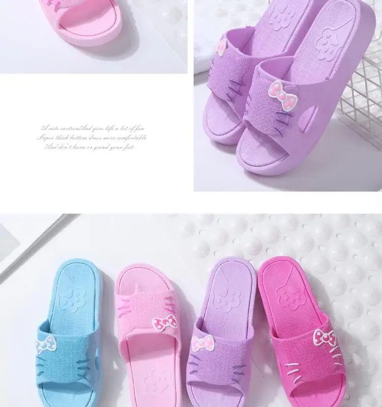 XDA/летние женские тапочки; модные повседневные милые тапочки с рисунком котенка hello kitty и открытым носком; тапочки на толстой плоской подошве