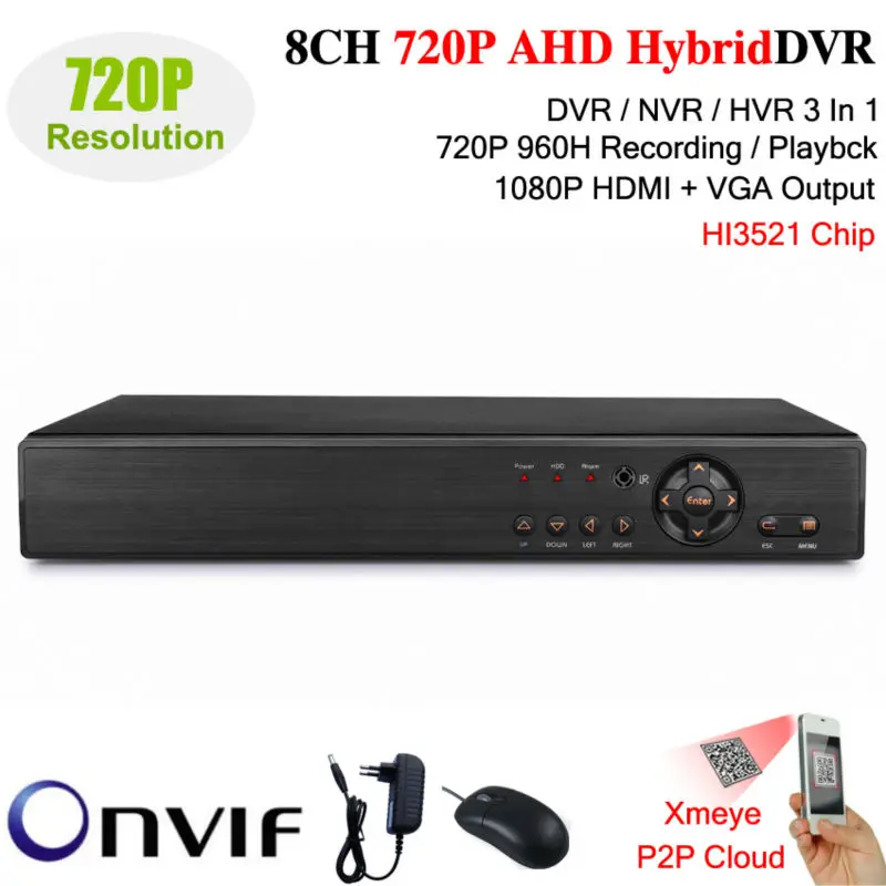 home CCTV 8 channel full AHD 960H DVR recording HDMI 1080P P2P standalone H.264 Hybrid dvr NVR recorder for camera system 8ch |