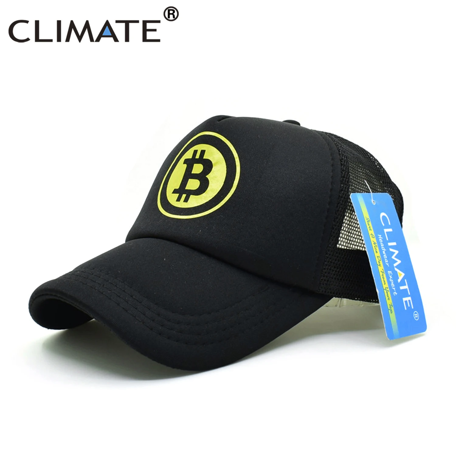 Климат Нью Для мужчин женщин Кепка Дальнобойщика шляпа BitCoin Бит монета добыча