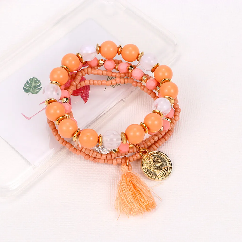 Женские винтажные браслеты с разноцветными бусинами браслет подвесками и