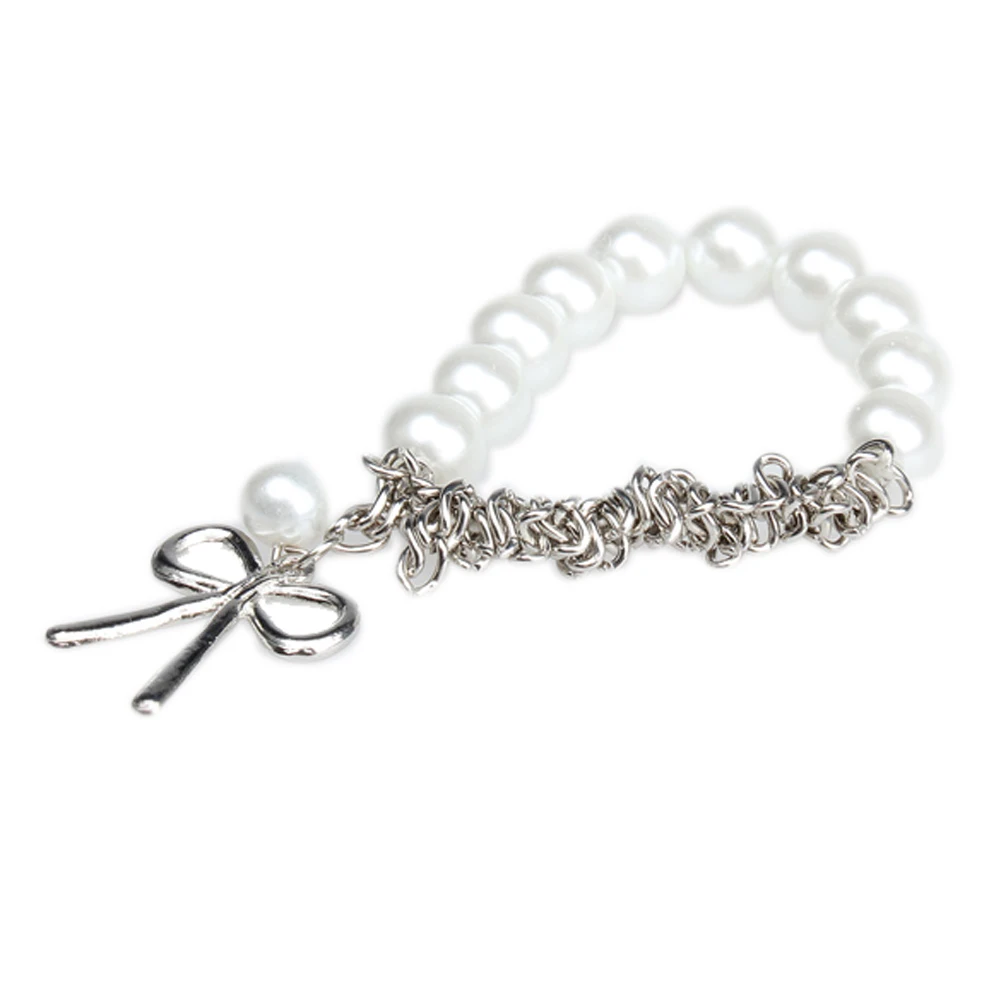 Цепочка с милым бантом Белый браслет искусственным жемчугом M40 | Украшения и