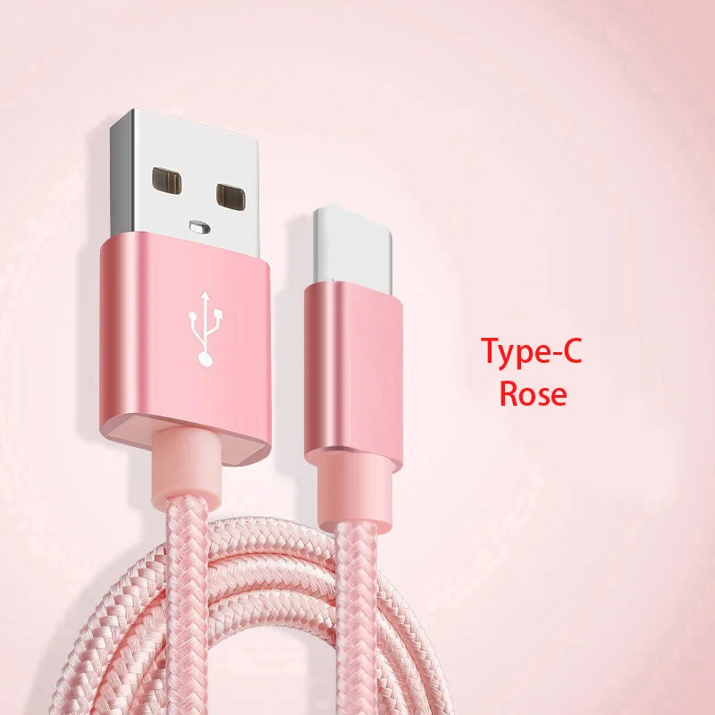 Нейлоновый кабель usb type-C для быстрой зарядки и синхронизации данных, зарядный шнур для samsung Galaxy Note 8 9 S9 S8 S10 Plus A6S A8S c10 type-C - Цвет: Розовый
