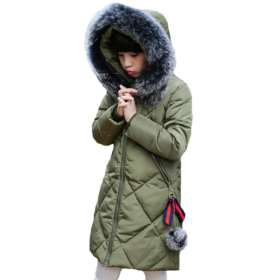 2017 Pydownlake fur hood collar winter jacket for girls down overcoat long model | Детская одежда и обувь