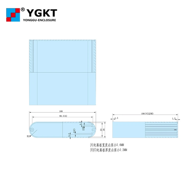 YGKT J28 108W26H mm 4 25 ''x 1 02'' алюминиевый корпус для самостоятельной сборки чехол