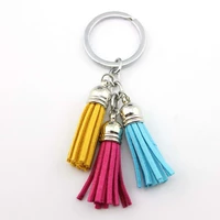 zwpon fashion women mixcolor casual triple leather tassels women keychain bag pendant alloy car key chain ring jewelry