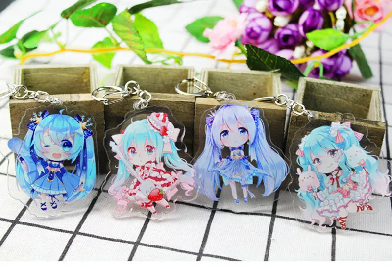 Hatsune Мику акриловый брелок Luo Tianyi аниме подвеска автомобильные аксессуары японский прозрачный брелок игра зеленый лук Брелок