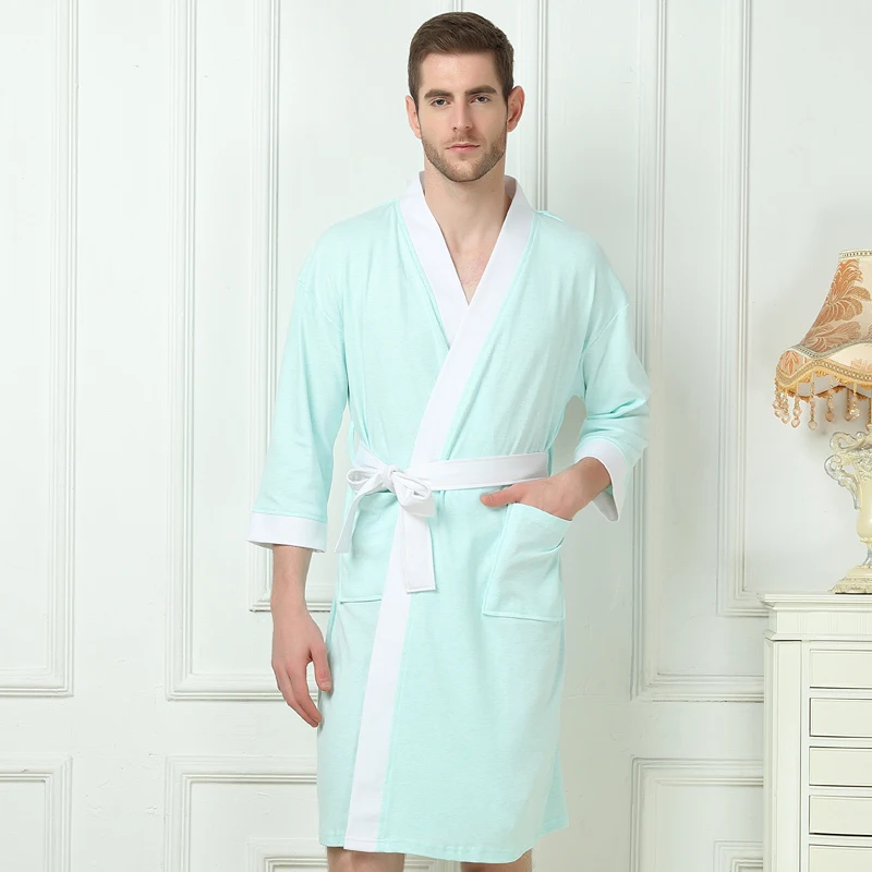 

Autumn Summer Men's Waffle Bath Robes Dressing Gown Sleeve Solid Soft Bathrobe Peignoir Nightgowns Sleepwear Kimono robe