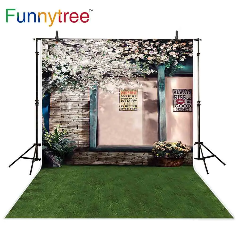 

Фон Funnytree для фотосъемки с изображением цветов деревьев зданий природы зелёного луга День Святого Валентина Свадебный фон для фотосъемки