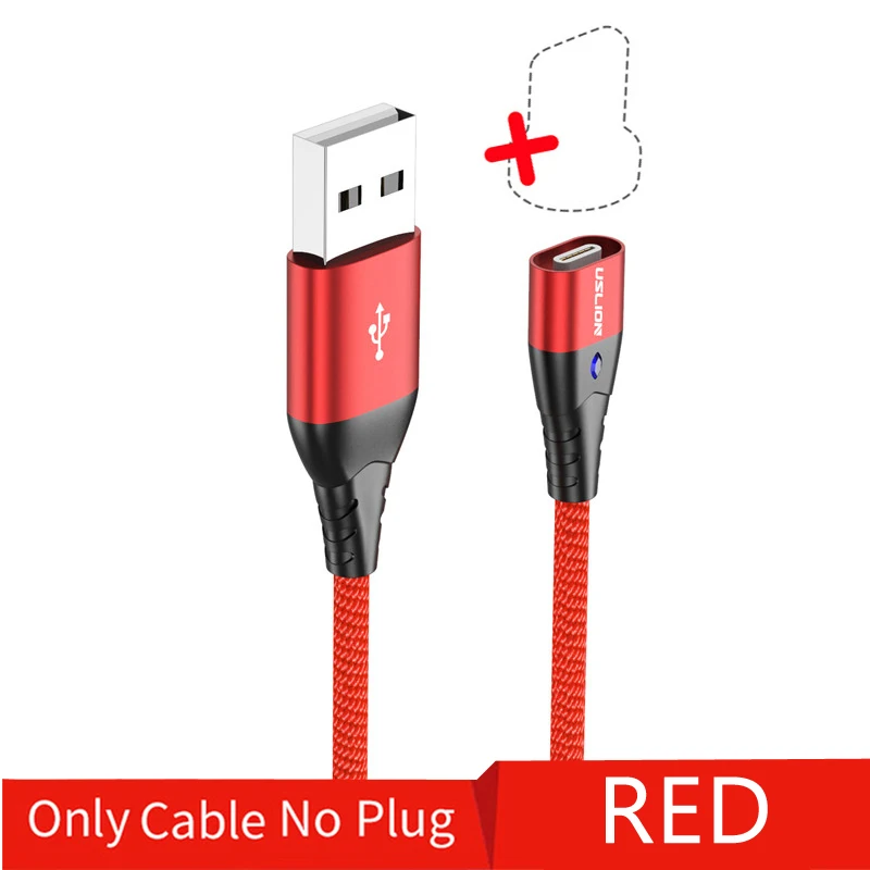 Only Cable Red Магнитный кабель USLION Micro USB Type C для iPhone XS Max XR Samsung S10 3A кабель для быстрой зарядки Type-C Магнитный кабель для зарядки 1 м 2 м - Цвет: Only Cable Red
