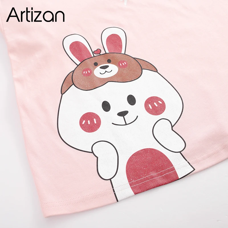 Artizan Women's Cotton Nightgown Sleepwear Short Sleeves Shirt Casual Print Sleepdress cartoon Cute rabbit XXL | Женская одежда