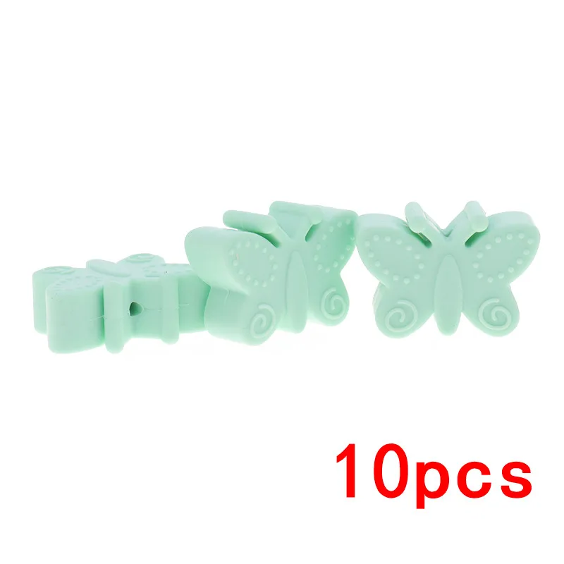 B- 38 Mint Green 10 шт. мини-бабочка силиконовые в форме цветка детский прорезыватель из бисера BPA бесплатно младенческой кусаться Цепочки и ожерелья аксессуар DIY новорожденных зубные кольца для детей игрушка - Цвет: B- 38 Mint Green