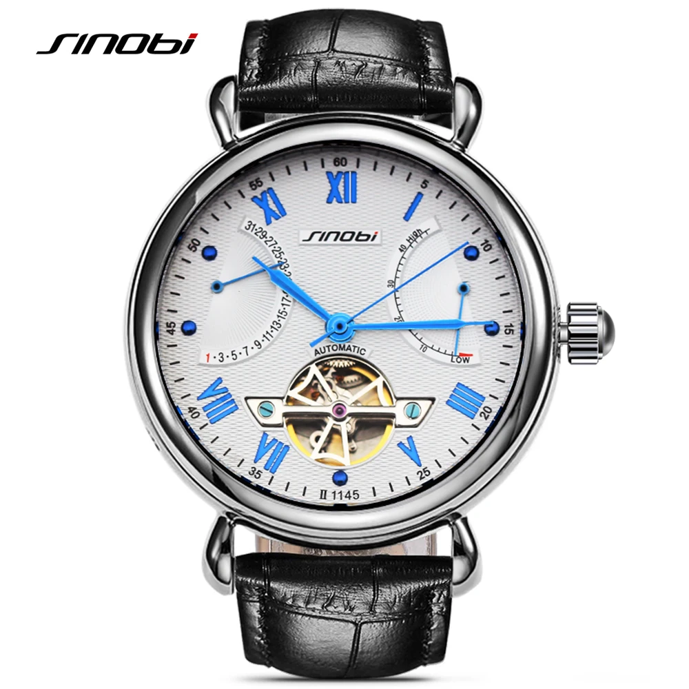 SINOBI Мужские автоматические механические часы MIYOTA Tourbillon наручные с скелетом