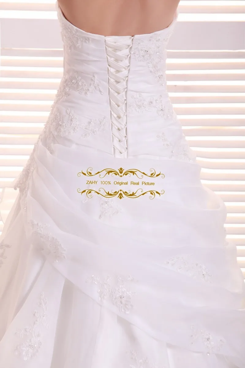 

2016 Sweetheart Organza Wedding Gown Appliqued Court Train A-Line Bridal Gown Sleeveless Off The Shoulder Wedding Dress HY054