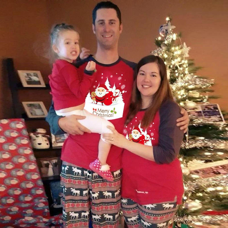 Christmas Pajamas Set Family Matching Sleepwear Adult Women Men Kid Boy Girl Cotton Top+Bottoms Pants Nightwear Outfit Plus Size | Мать и