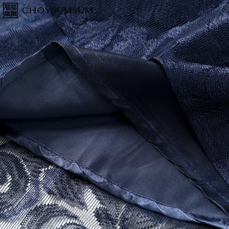 CHOYSUMSUM 2018 осеннее женское темно-синее платье с бантом и рукавами-фонариками