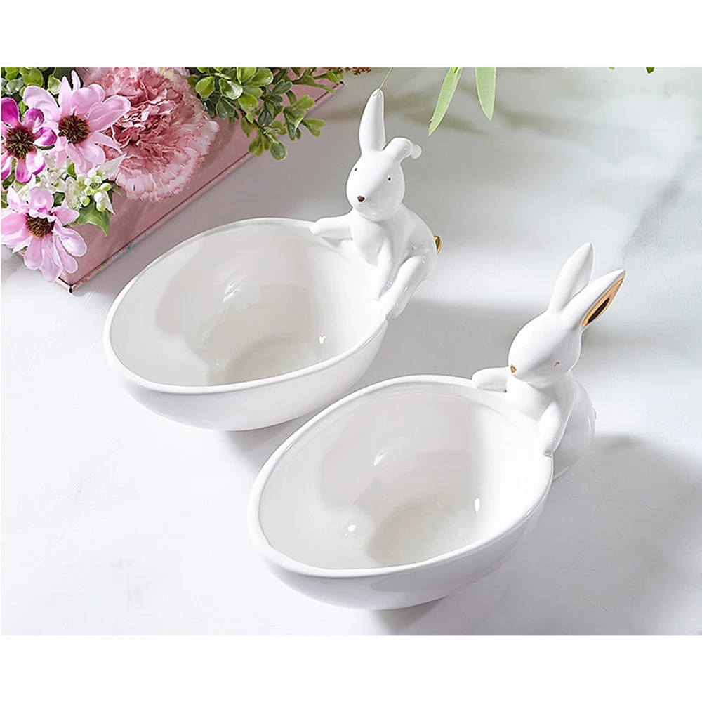 Ceramic Rabbit Plate Decoration Fruit Storage Tray Creative Snack Plate Nordic Jewelry Plate Easter gift Housewarming gift