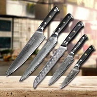 sunnecko 1 5pcs knife set japanese vg10 blade chef slicer bread utility paring damascus steel kitchen knives gift g10 handle
