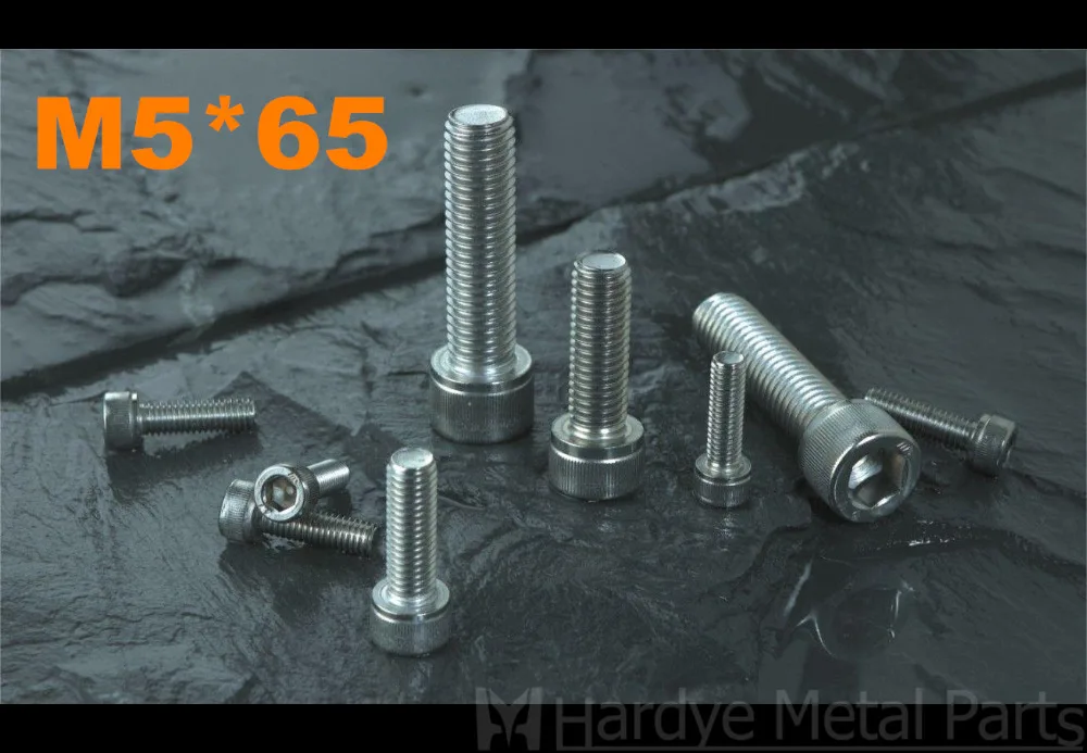 

100pcs/lot DIN912 M5*65 Stainless steel hex socket cap head Cylindrical head stripe screw SS304 round Micro screw