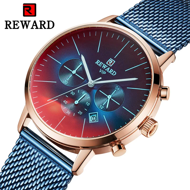 

REWARD Men's Watches Luxury Fashion Casual Dress Waterproof Simple Date Quartz Wristwatches Men Stainless Steel Band Watch
