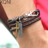 xqni new fashion bandage buckle key pattern leather bracelet bangles popular brown cross friendship bracelet for man