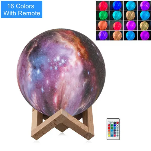 16 Colors Remote 15 см 3D печать звездное небо лампа в форме планеты луна лампа 3/16 цветов Изменение светодиодный ночной Светильник Галактическая лампа Декор для спальни креативный подарок - Испускаемый цвет: 16 Colors Remote