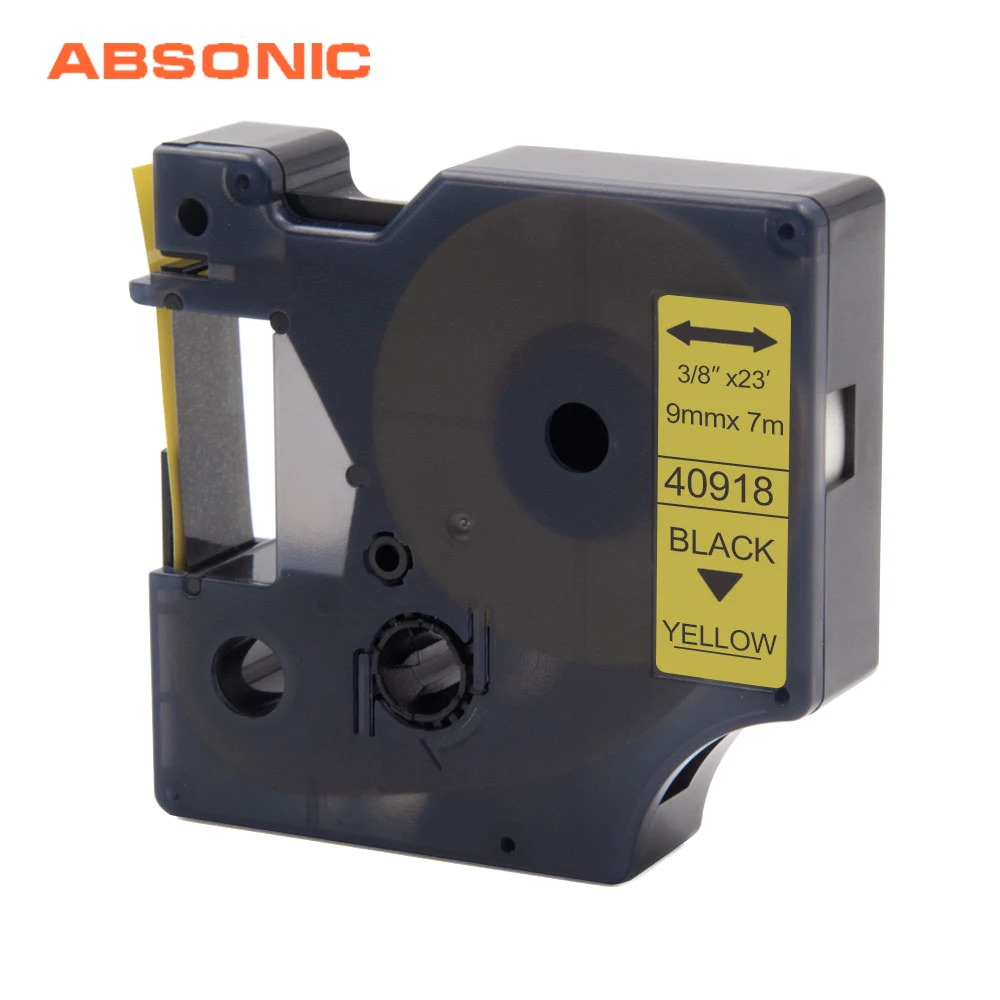 Absoonic 9 мм черный на желтой ленте кассеты совместимый с Dymo D1 40918 производитель