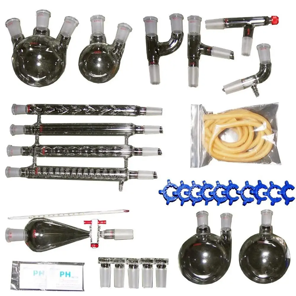 

32 шт., новый аппарат для дистилляции эфирных масел, стеклянная посуда с конденсатором Грэма