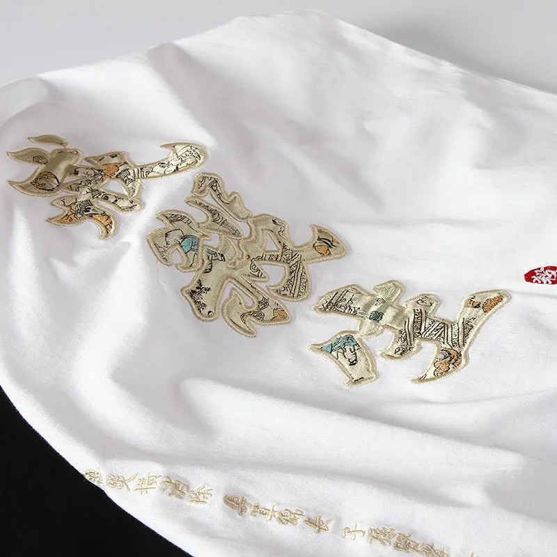 

Embroidered Chinese characters boutique short sleeve funny t shirts Summer 2019 New quality pure cotton luxury t shirt men M-5XL