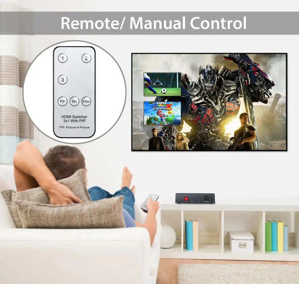 3x1 HDMI Switcher 4K 2160P With IR Remote Control Support PIP For HDTV Monitor DVD Player PC SKY Box PS3 1.4 Audio | Электроника