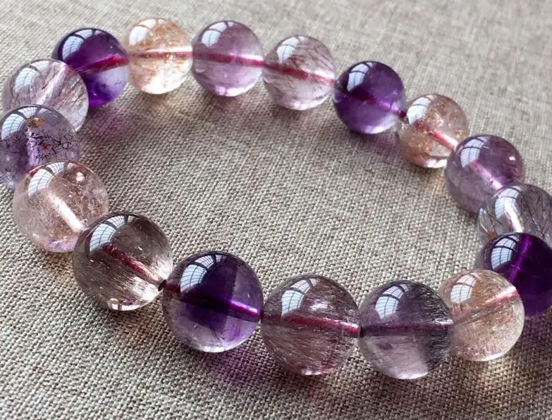 free shipping Natural Super 7 Seven Crystal Melody Stone Round Beads Bracelet 11 mm AAAAA | Украшения и аксессуары