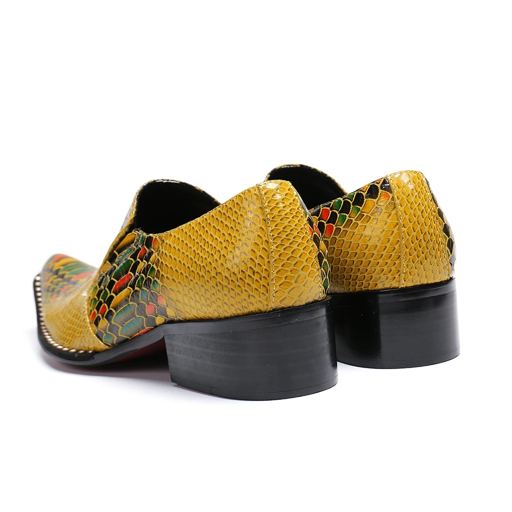 

Christia Bella Colored Snakeskin Genuine Leather Men Office Shoes Fashion Large Size Pointed Toe Slip on Formal Party Shoes