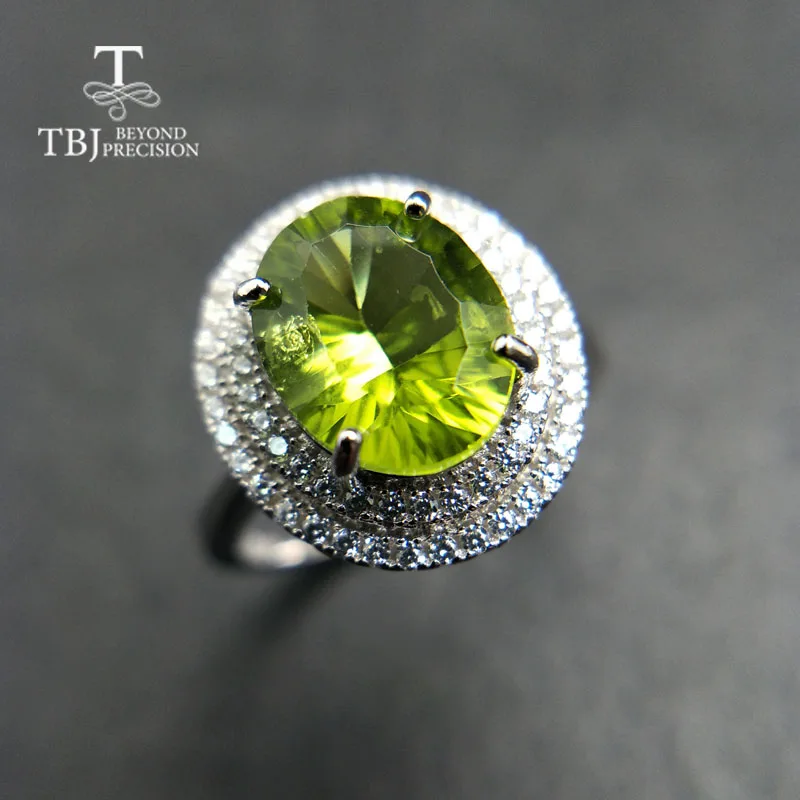 TBJ 100% Натуральный перидот ov8*10 выпуклый огранки 3 карат перидот драгоценный камень кольцо из серебра 925 цветной ювелирные изделия с подарочной коробкой.
