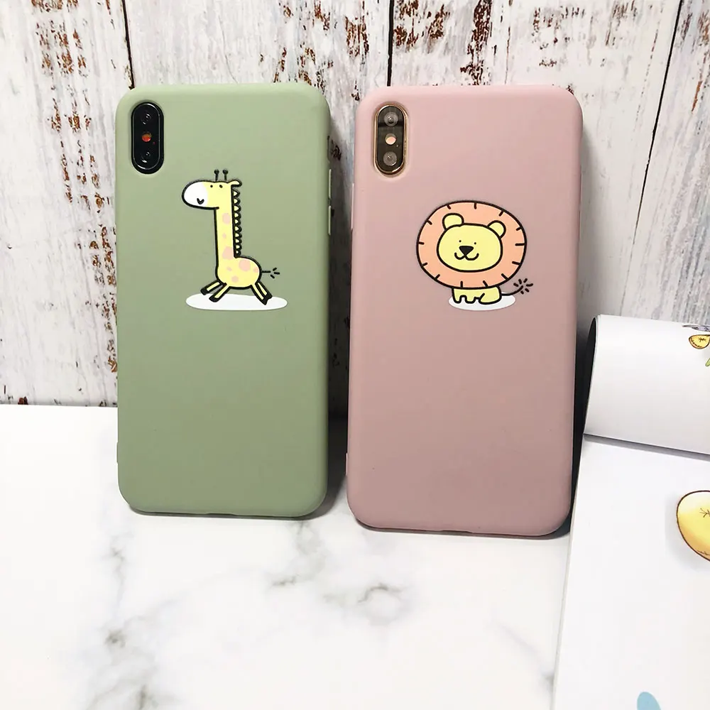Мягкий милый чехол из ТПУ для iPhone X XS XR Xs 8 7 Plus чехлы с животными львом жирафом 6 6S