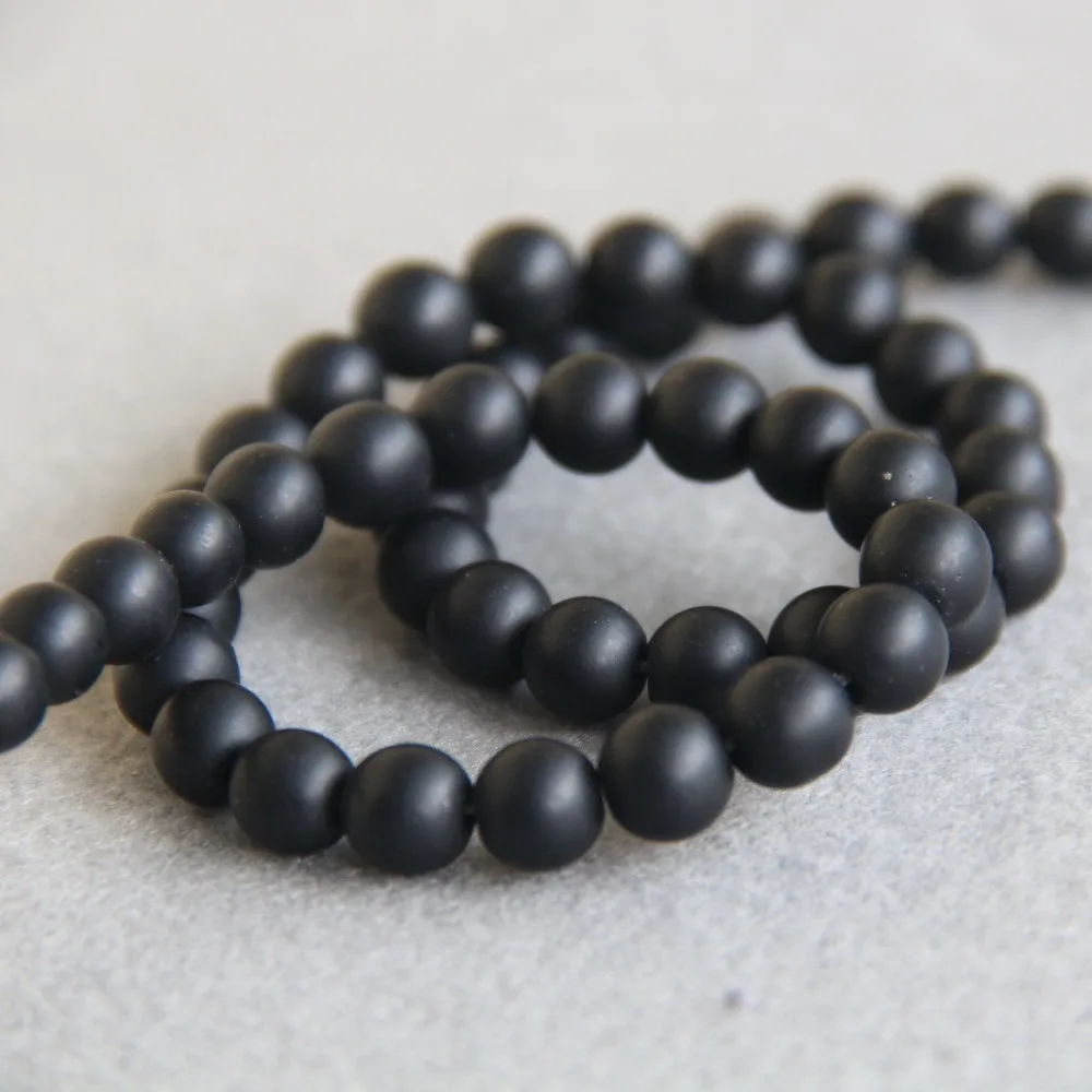8mm Fashion Natural Black Onyx Beads Round DIY Stone Frosted Accessory Parts 15inch Grind Arenaceous Jewelry Making Design | Украшения и