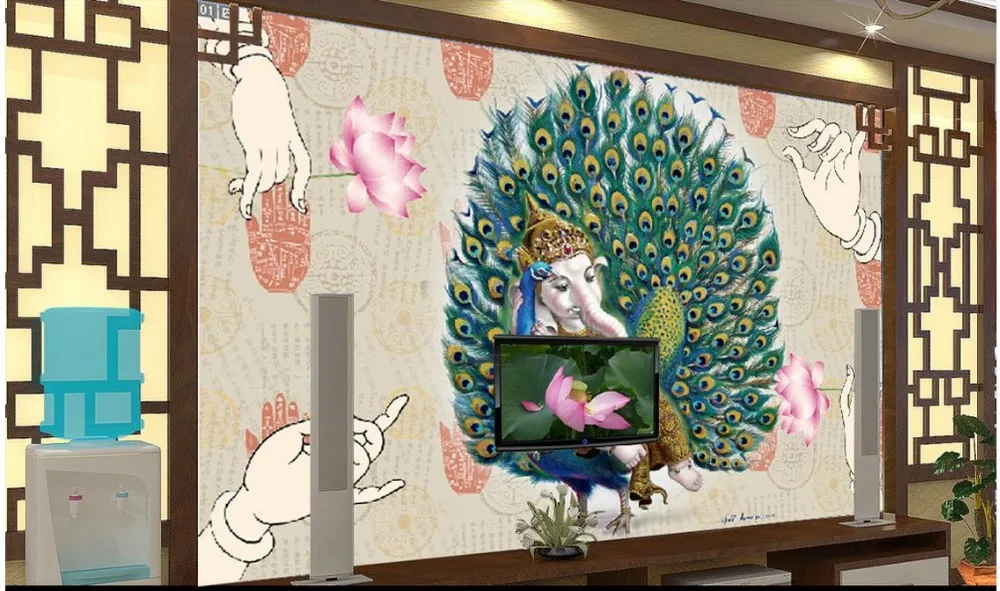 Пользовательские 3d фото обои настенные фрески павлин слон буддийские картины