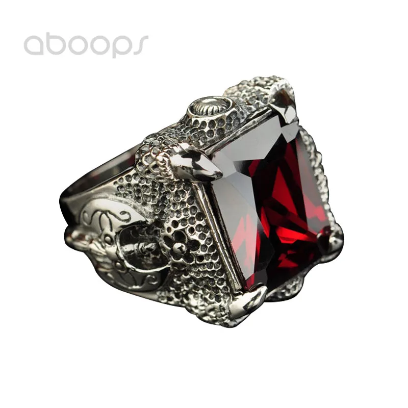 Vintage 925 Sterling Silver Dragon Claw Ring with Garnet Agate Stone for Men Boys,Prong Setting,Size 8-11,Free Shipping