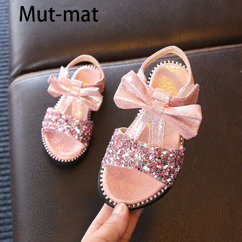 2019 летняя новая детская обувь сандалии для девочек с бантом и блестками малышей