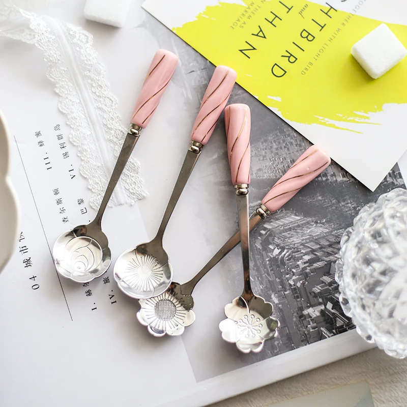 STRUST 4pc set stainless steel luxury gift porcelain coffee stirring spoon gold color teaspoon dessert ice cream cutlery | Дом и сад