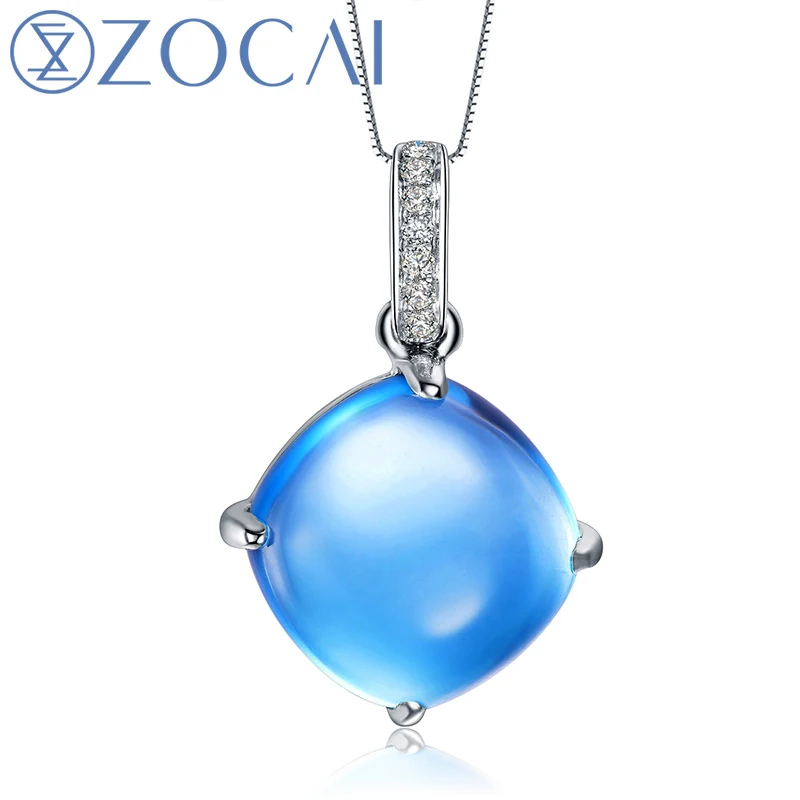 Кулон ZOCAI THE BLUE SECRET из натурального голубого топаза 7 0 карат 18 К белого золота +