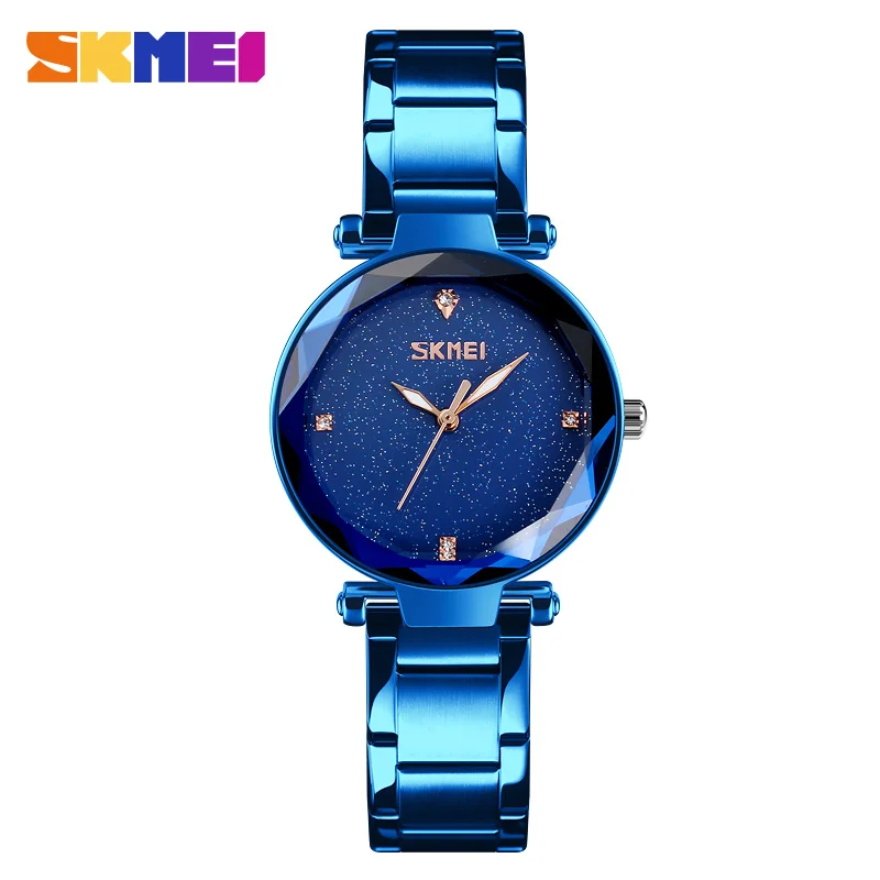 Blue Watch SKMEI Для женщин кварцевые часы элегантный топ брендовые роскошные дамы просто Повседневное Для женщин наручные часы Нержавеющая сталь Часы Relogio Feminino - Цвет: Blue Watch