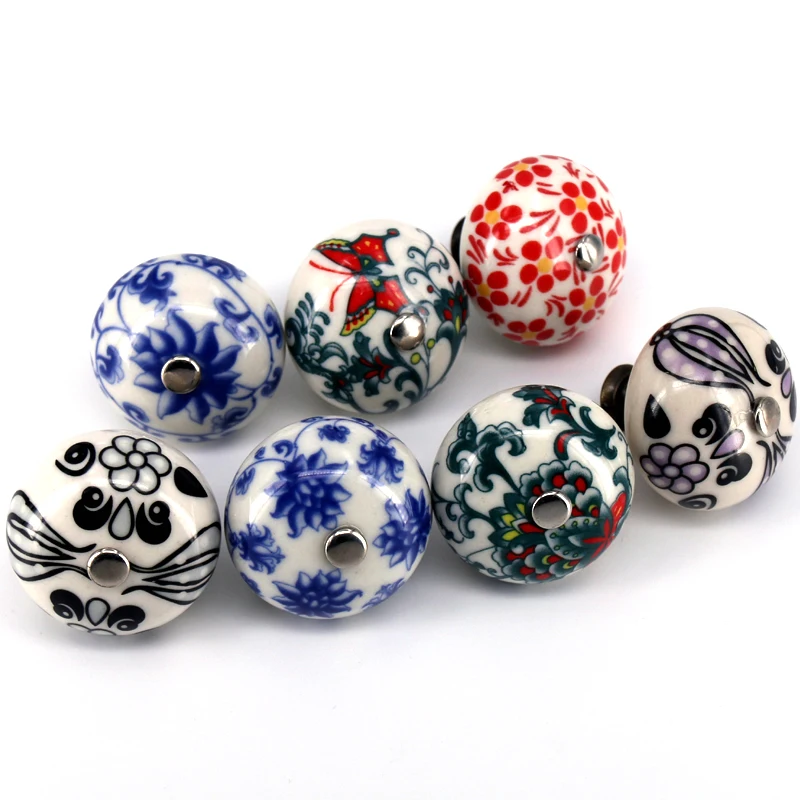 Керамические круглые ручки 1 шт. разноцветные с цветочным рисунком для ящиков